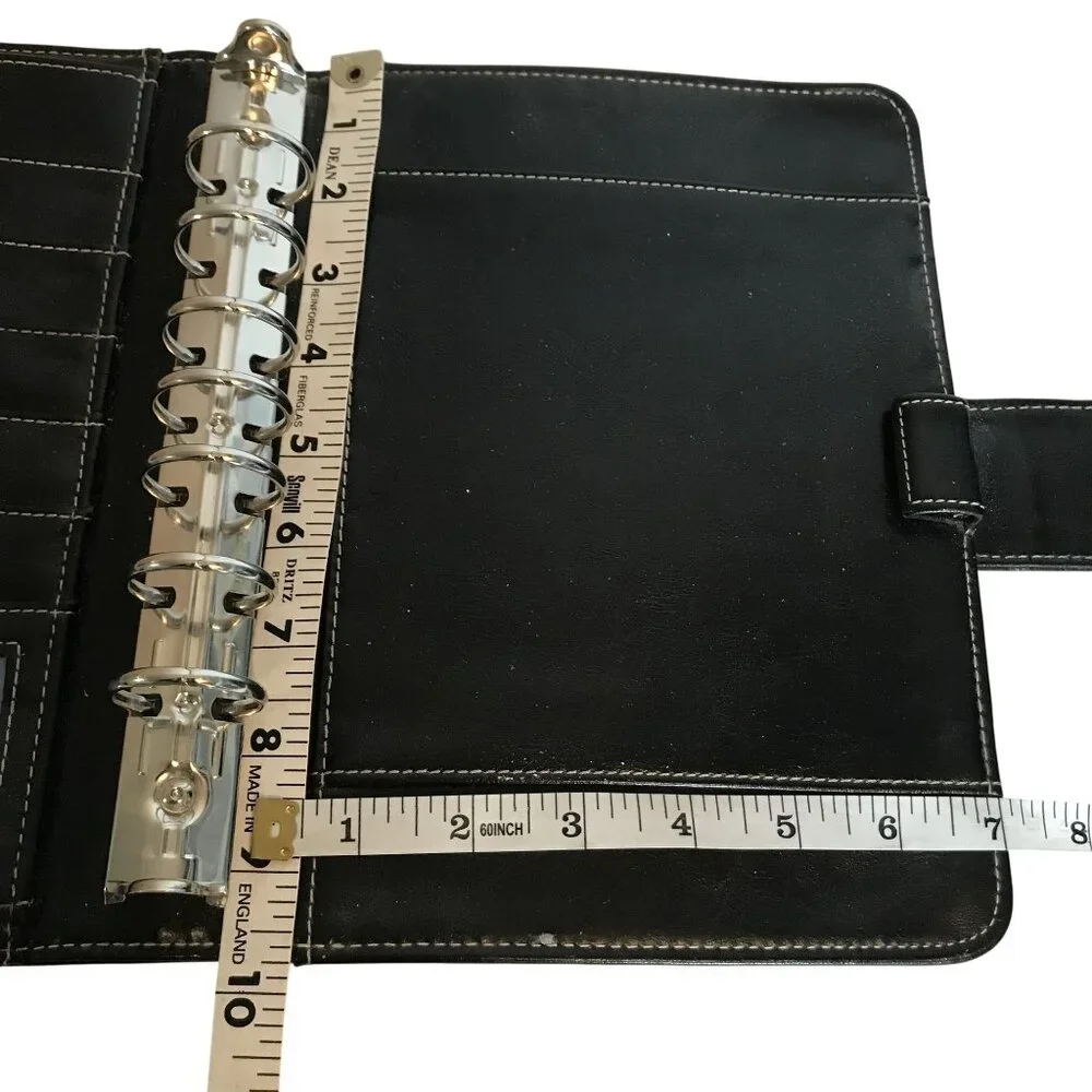 Black Leather Planner Organizer with Snap Closure